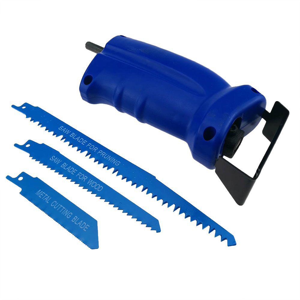 Reciprocating Saw Convert Adapter Metal Cutting Wood Tool Electric Drill Attachment with 3 Blades for Cordless Power Drill