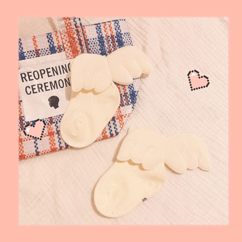 Herfst Winter Leuke Engelenvleugels Pasgeboren Baby Sokken Effen Kleur Meisje Jongen Sokken Baby Peuter Dikke Warme Kids Floor Sokken: white