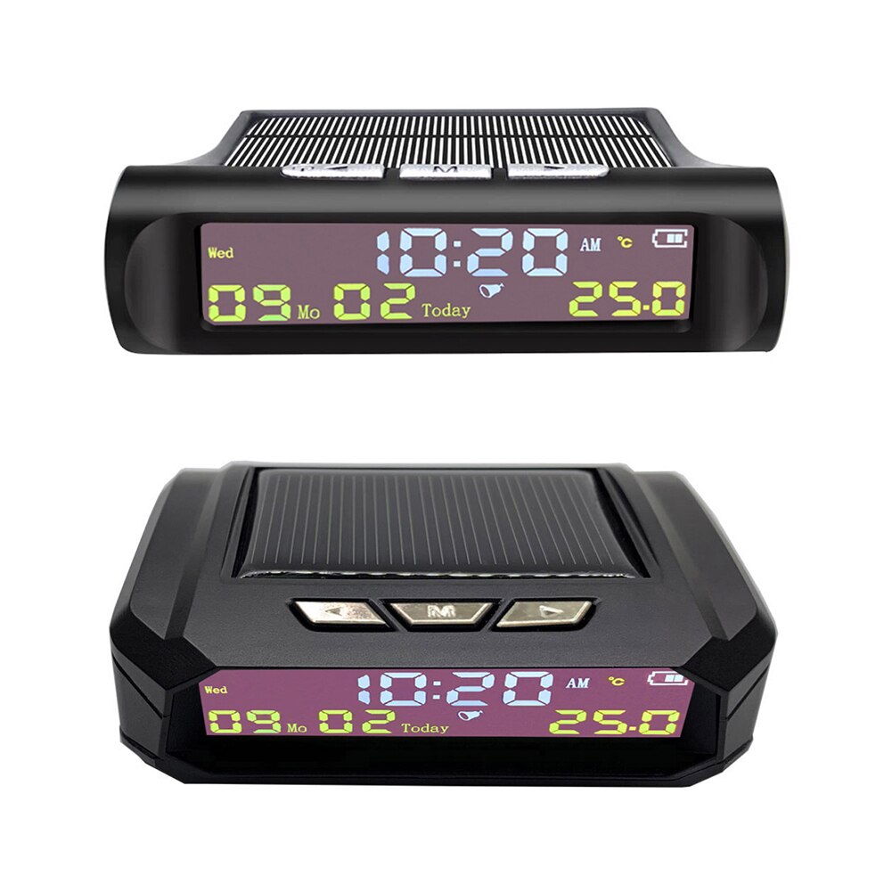 TPMS Look Solar Car Digital Clock with LCD Time Date In-Car Temperature Display Auto Interior Accessories