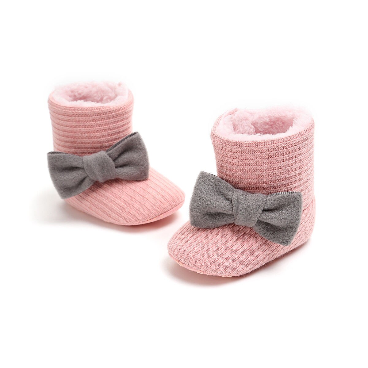 Babyschoenen baby laarzen winter baby jongen meisje schoenen plus fluweel dikke warme sneeuw katoen klittenband wieg strik 0-18m: Roze / 7-12 maanden