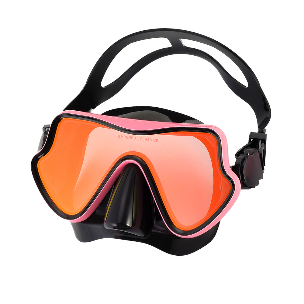 Maschera subacquea per snorkeling Occhialini da nuoto Gonna in silicone Maschera subacquea con lente colorata Vetro temperato Ampia vista per giovani adulti: nero