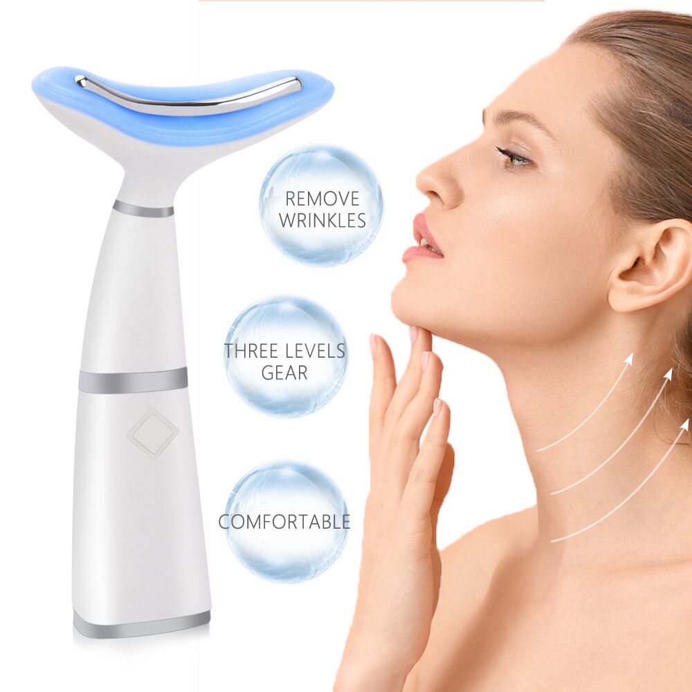Thérapie photonique à LED, outil de Lifting du cou, 3 couleurs, Vibration du visage et du cou, raffermissement de la peau, masseur, dispositif de beauté Anti-rides du cou