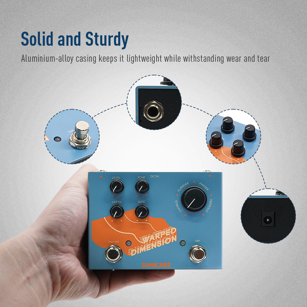 SONICAKE Warped Dimension Digital Modulation Guitar Effects Pedal 4 Mode of Chorus, Flanger, Phaser & Tremolo QDS-03