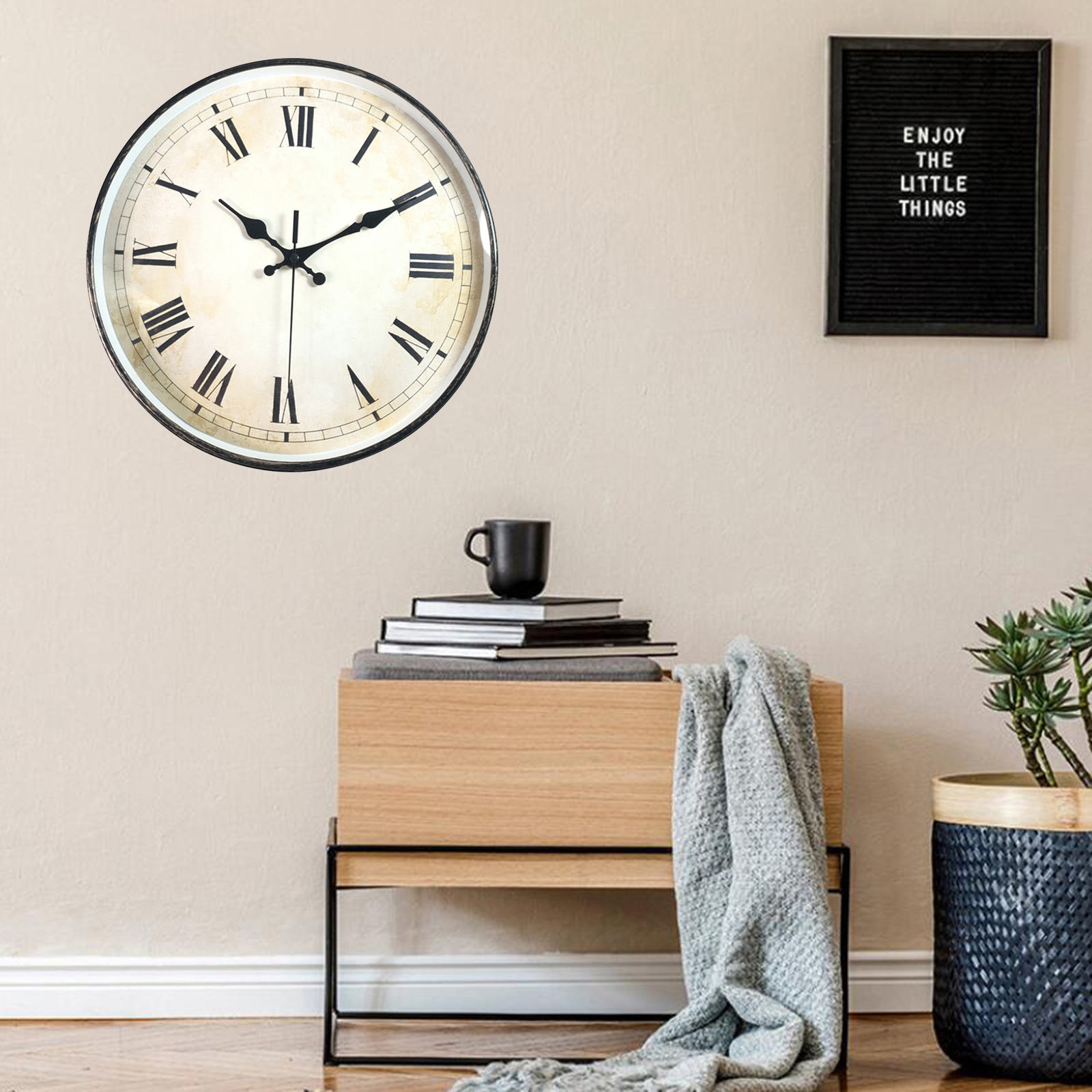 12 Inch Retro Wandklok Decor Romeinse Cijfers Batterij Aangedreven, Niet Tikkende