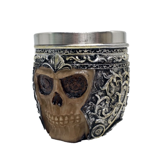 Taza de resina de acero inoxidable con forma de Calavera, vaso de cristal gótico, para cerveza, Vodka, Bar, 200ml: Negro