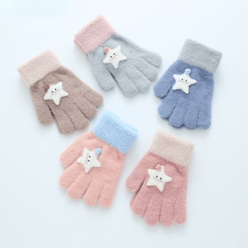 Kinderen Handschoenen Herfst En Winter Cartoon Leuke Jacquard Snoep Kleur Gebreide Handschoenen Voor 6-13Y Baby Handschoenen Wanten