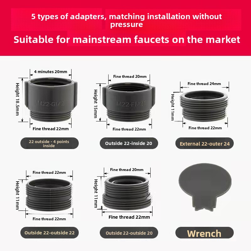 16 18 20 22 24mm G3/4 G1/2 To M22 Connectors Kitchen Aerator Bubbler Water Purifier Adapter Faucet Extend Length Adapters: Pink