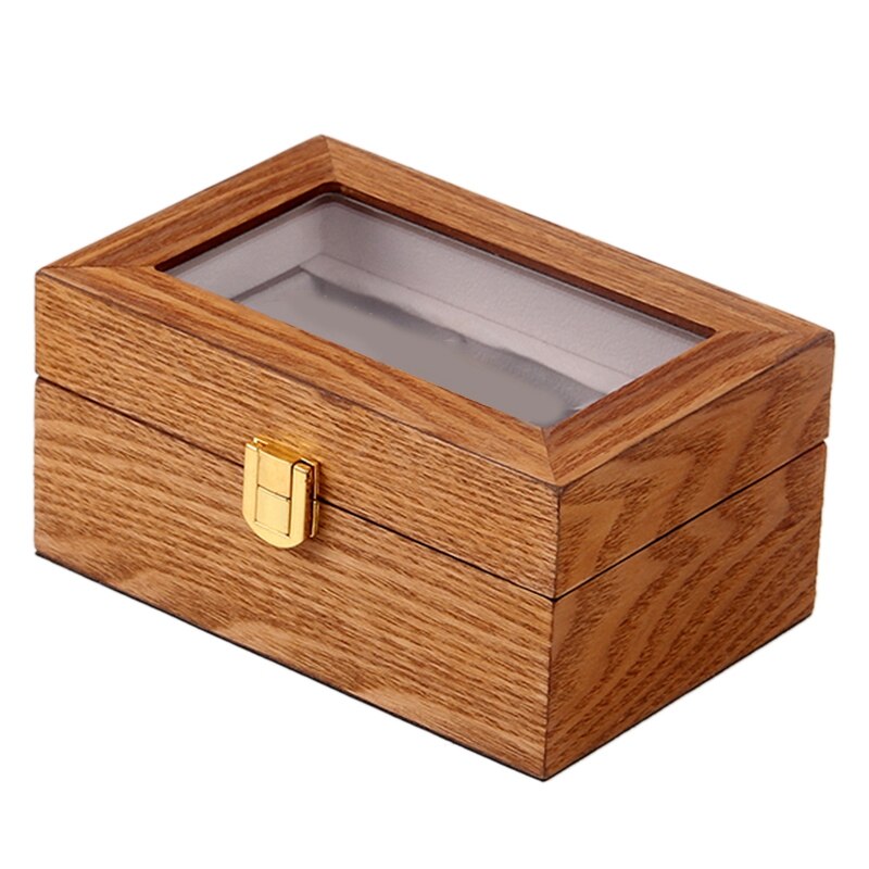3 Slots Wooden Watch Display Case, Glass Topped Wooden Watch Display Case Watch Jewelry Organizer: wood color