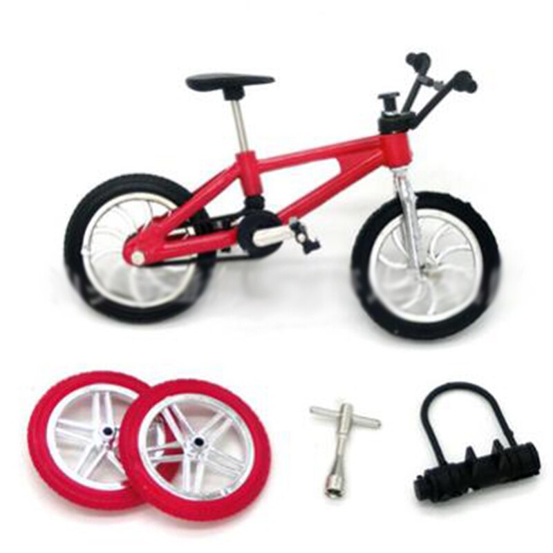 Fingerboard cykel legetøj barn med bremsetov simulering legering finger cykel børn 1 sæt = mini cykel / værktøj / lås / dæk: Rød