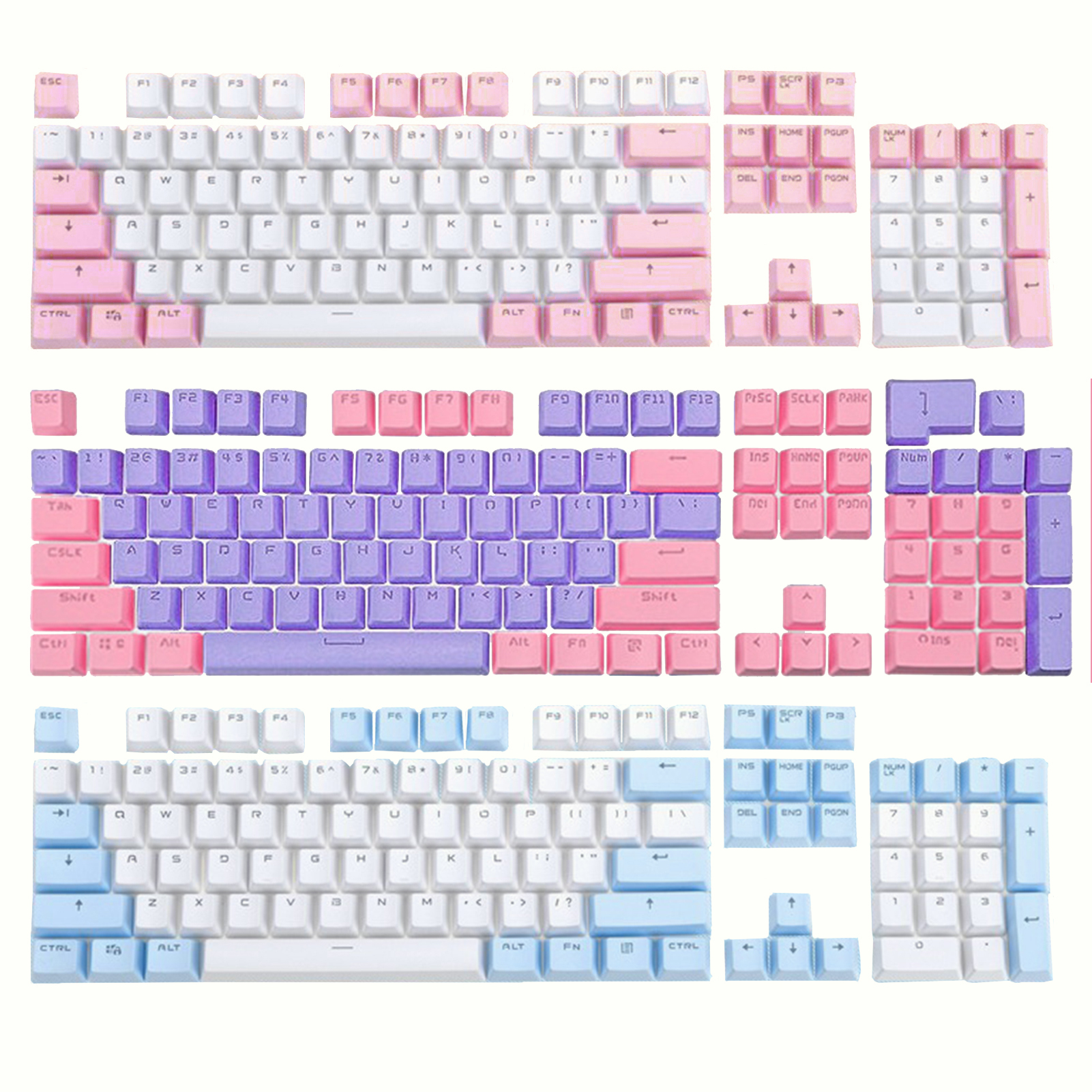 104Pcs/1 Set ABS Dual Colors Backlight Keycaps English Replacement Button Set for Game Keyboard Key Cap Switches