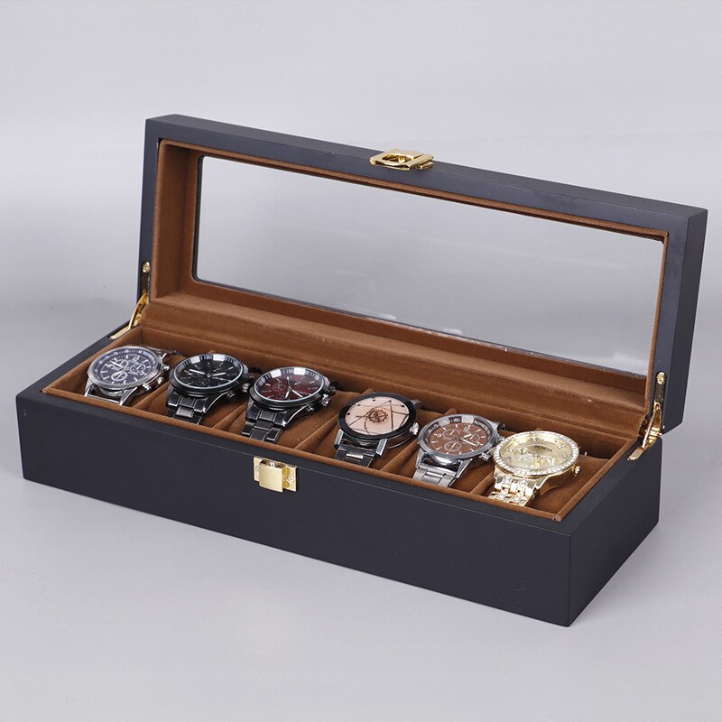 6/10/12 Slots Houten Horloge Box Organizer Zwart Horloge Box Case Met Glazen Venster Heren Horloge Houder horloge Collectie Box