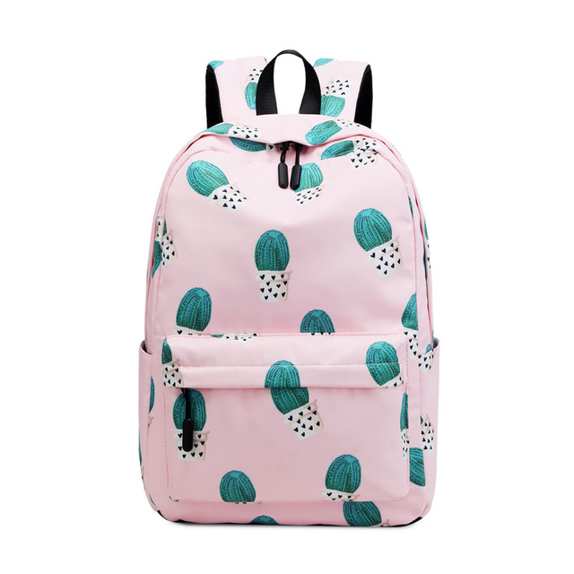 atinfor Brand Waterproof Nylon Lightweight Cactus Printing Backpack Women 16.5 inch Middle School Student Book Bag: Pink