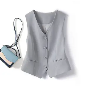 Dressvest dame v-hals enkeltspent vest vår høst temperament slank ermeløs jakke korte topper  w822