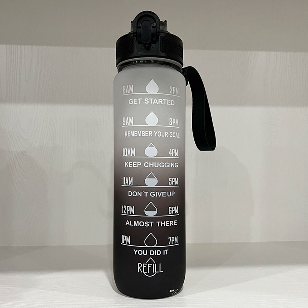1L Große Kapazität Wasser Flasche Stroh Tasse Kunststoff Wasser Tasse Zeit Skala Matt Outdoor Sport Student Paar Tasse Wasser Flaschen