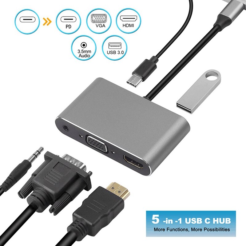 Convertitore da tipo C a HDMI / VGA ricarica o Docking Station USB 5 in 1