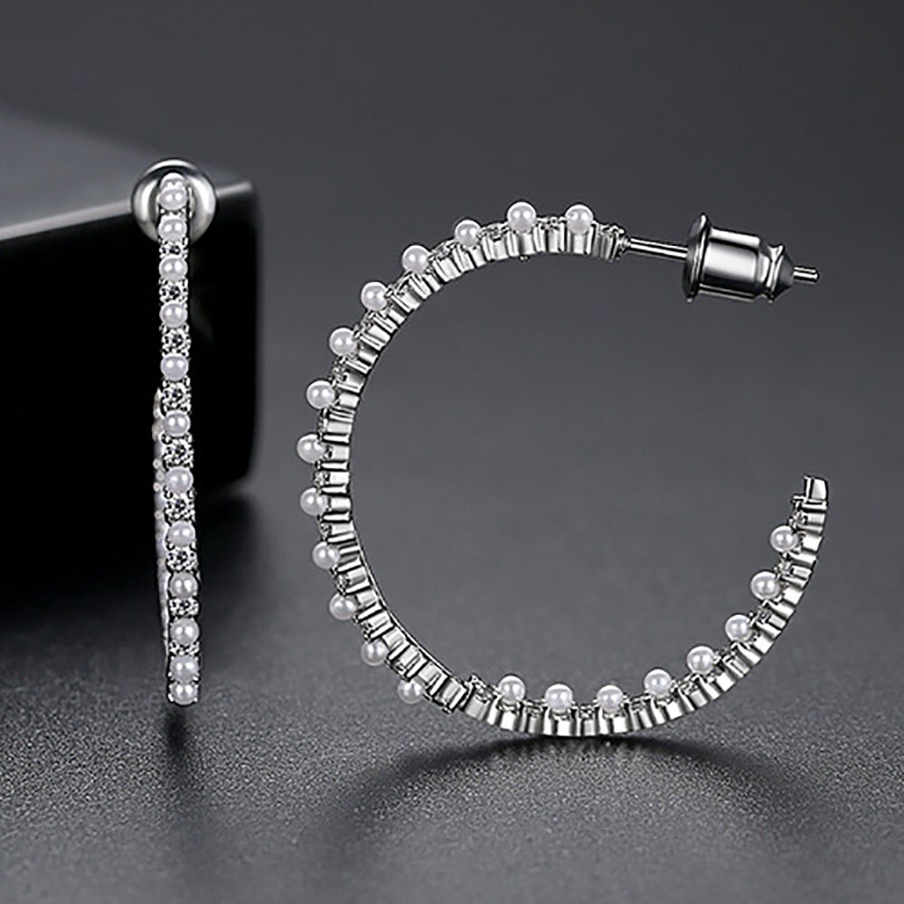 Romantische Imitatie Parel En Zirconia Stud Oorbellen Voor Vrouwen Wedding Party Grote Cirkel Mode-sieraden Brincos