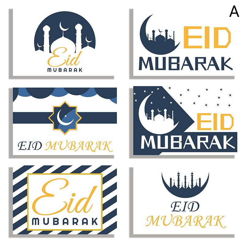 6 Pcs Eid Mubarak Invitation Cards Church Ramadan Islamic Muslim Greeting Card: ZXOS096-A