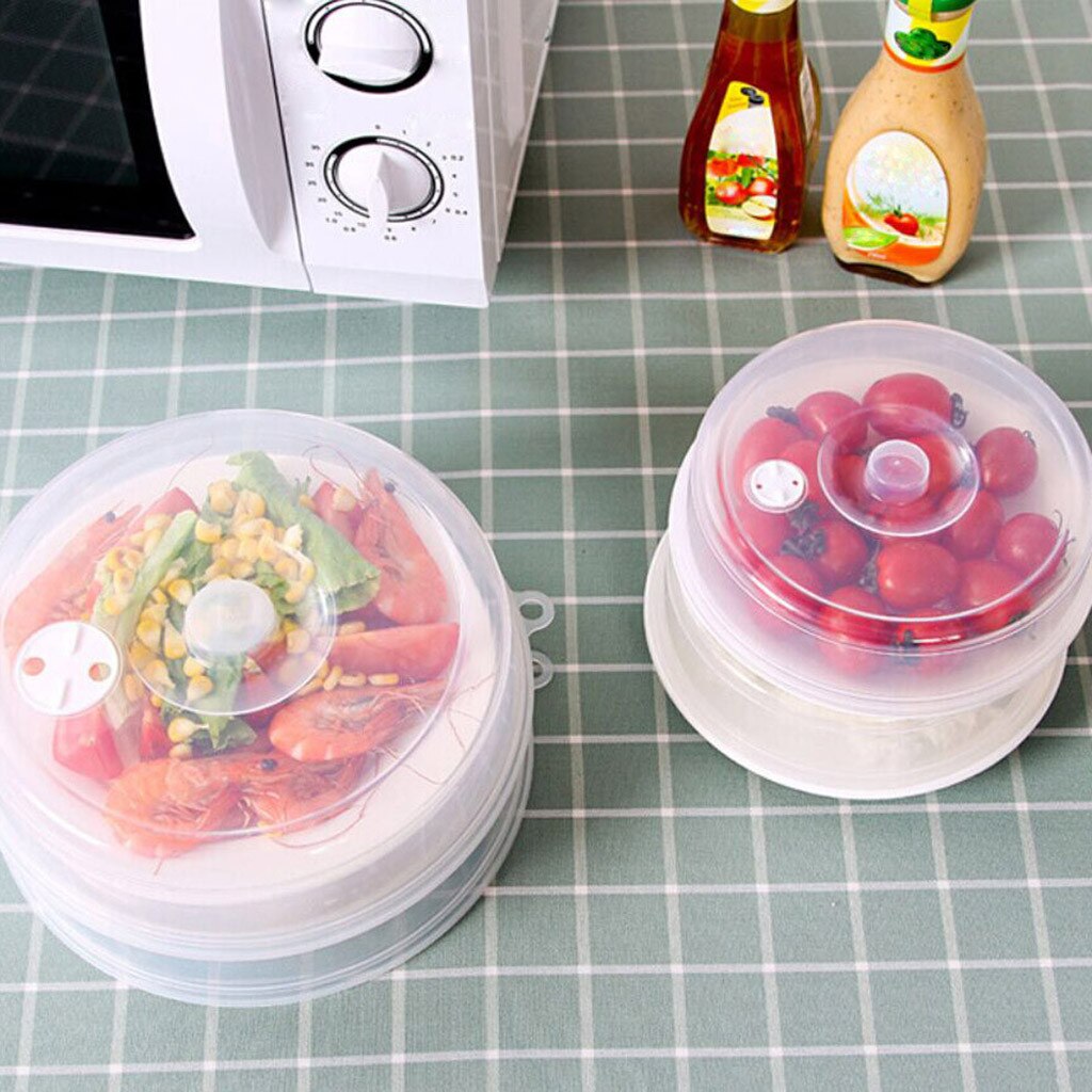 2PCS Plastic Microwave Plate Cover Steam Vent Splatter Lid Dustproof Anti-fly Round Food Preservation Cover Kitchen Supplies