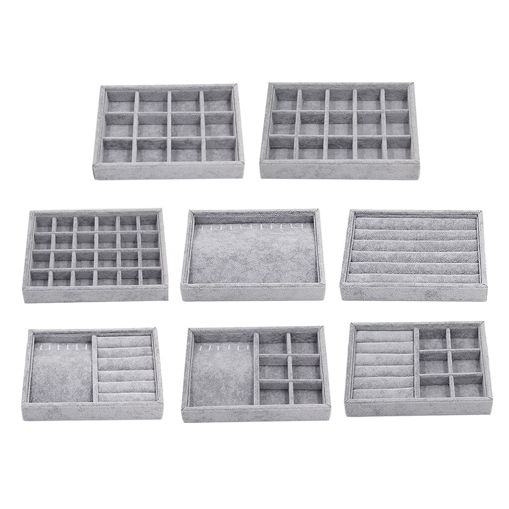 Gray Velvet Stackable Jewelry Display Tray Case For Jewellery
