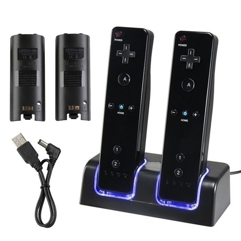 ! Use Blue LED light Remote Controller Dual Charging Dock Station + 2x 2800mAh Battery Pack With for WiiBest