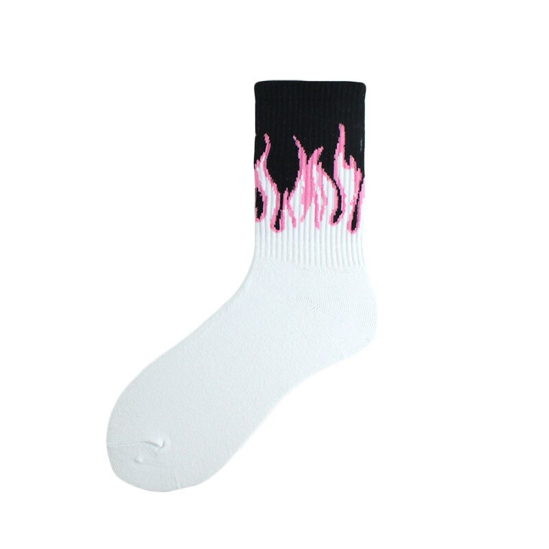 Chaussettes unisexes avec motif de flamme pour femmes, Style Hip Hop Harajuku coréen, chaussettes joyeuses pour hommes, chaussettes de Skateboard antidérapantes amusantes