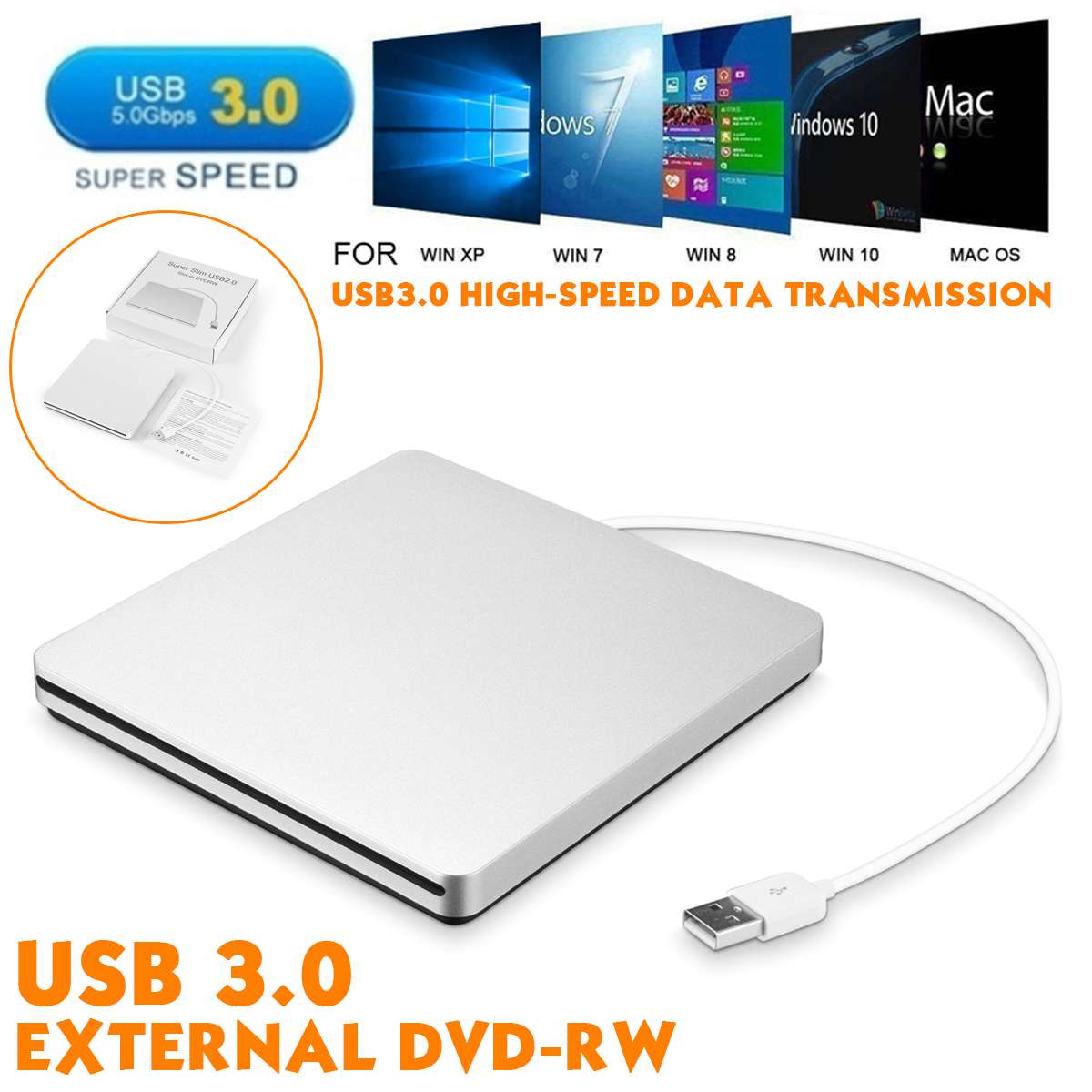 Externe Cd Dvd Drive Usb 3.0 Cd Dvd Rom Rewriter Brander Writer High Speed Data Transfer Voor Laptop/Desktops win 7/8/10 Linux Os