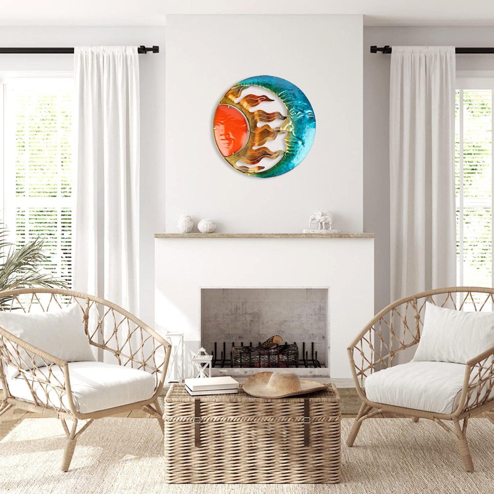 Sun and Moon Wall Art Garden Sculptures Statues Garden Wall Art Sun Moon Wall Hanging for Yard Living Room Fence Porch Decor