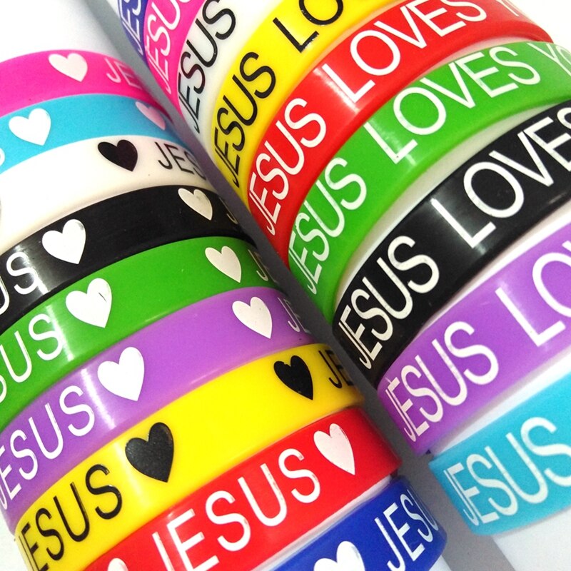 50pcs JESUS silicone Bracelets JESUS LOVES YOU rubber Wristbands Men Women Religious Cuff Children Jesus Jewelry