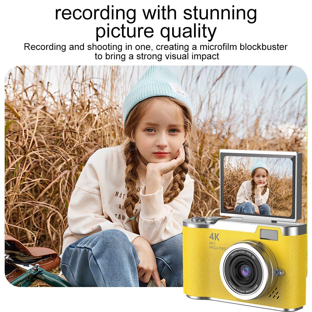 Cámara digital Grabadora de vídeo Vlog vintage con zoom digital 8X 180 ° Cámara de fotografía digital compacta Selfile con pantalla abatible para niños