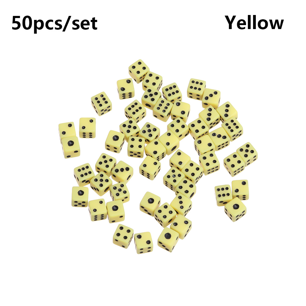 50 Stks/zak 6 Zijdig Draagbare Tafel Games Dobbelstenen 5Mm Acryl Ronde Hoek Board Game Dice Party Game Kubussen Digitale dices 7 Kleuren: YELLOW