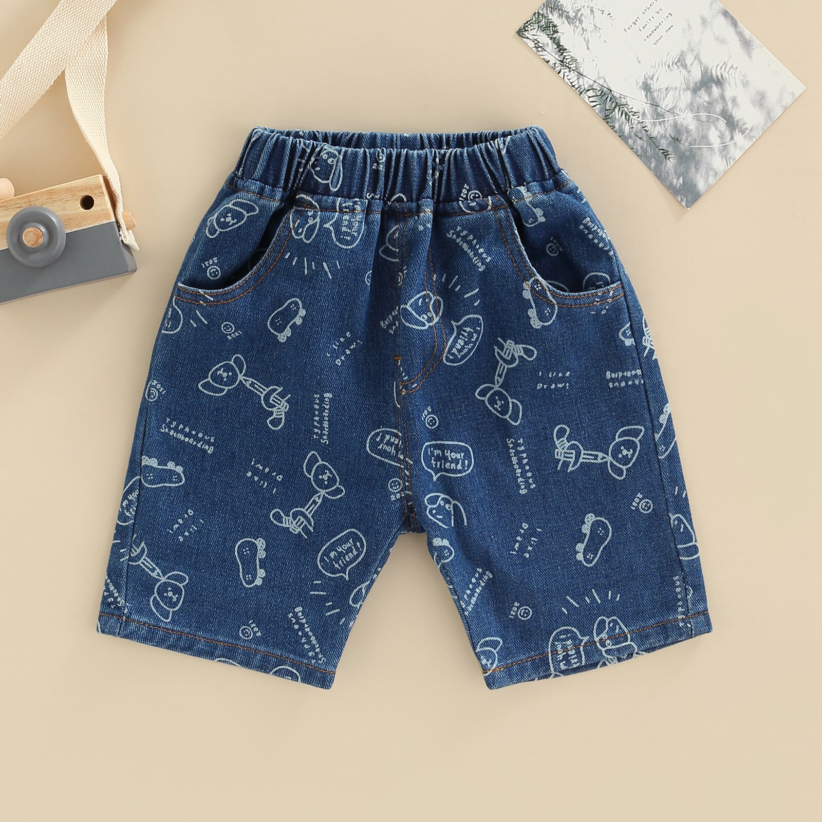 2022 0-6Y Toddler Baby Boy Denim Pants Cartoon Dog Letter Print Elastic Waist Kids Summer Short Jeans Bottoms