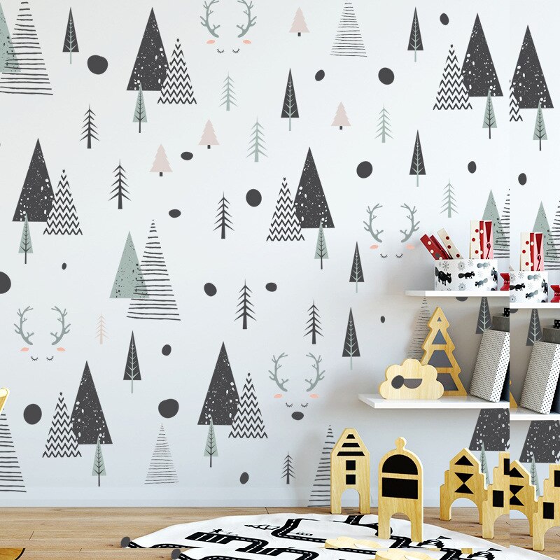 Tofok Herten Bos Grenen Diy Thuis Muursticker Nordic Stijl Kinderkamer Slaapkamer Decoratie Decal Nursery Deur Venster Sticker