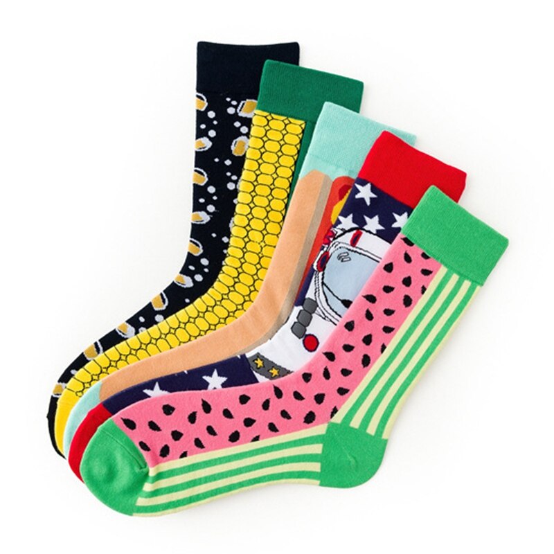 1 par Meias de Algodão Crew Socks Harajuku Streetwear Hip Hop Moda Novidade Funky Bonitos Dos Desenhos Animados Meias Esportivas Quentes