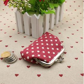 Women Dot Small Coin Purse Clasp Coin Bag Two Metal Button Pocket Coin Pouch Key Credit Card Holder Canvas Fabric: red