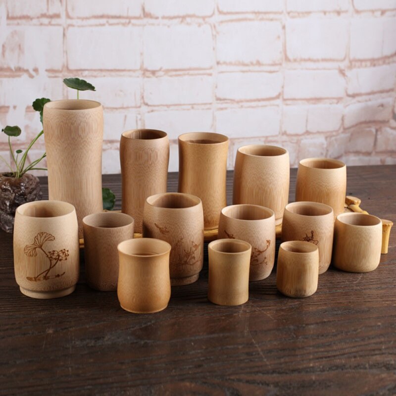 Japan Teaism Engraving Tea Cup Natural Bamboo Joint Wine Tea Cup for Home Tea Table Decoration Tea Ceremony Lotus Magpie Cupss.