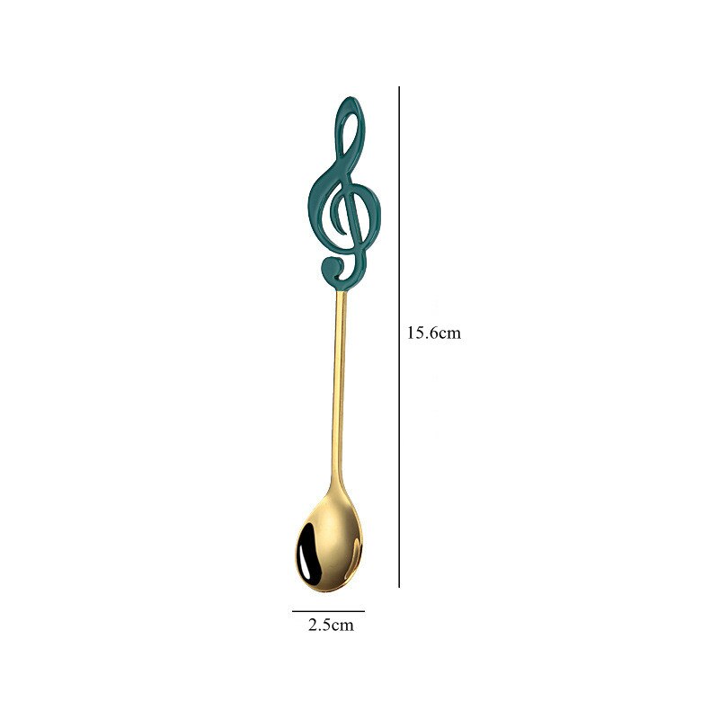 Stainless Steel Musical Note Spoon Tea Coffee Ice Cream Mixing Spoon Teaspoons Tableware Cutlery Kitchen Utensils: Green Golden