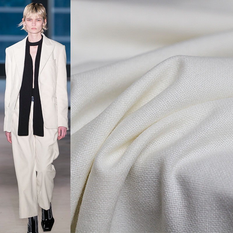 Pearlsilk Japanese White Wollen Wool Fabrics Wool Materials Autumn Women Suits Pants Sewing Cloth Tailor