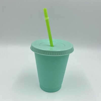 Color Changing Cold Drink Cups Reusable Temperature-Sensitive Plastic Colorful Coffee Cup with Lids and Straws: 480ml green
