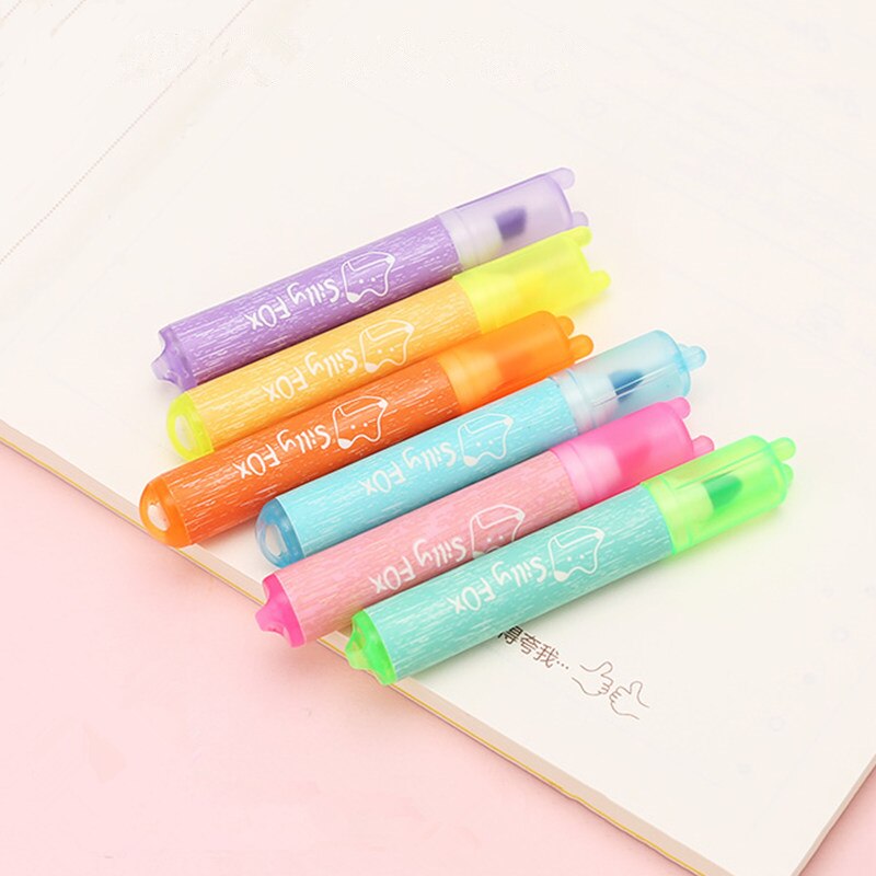 Søt 6 farge highlighter tusj fargerik fluorescerende penn god og holdbarhet skole og kontor nøkkel seksjon tusj