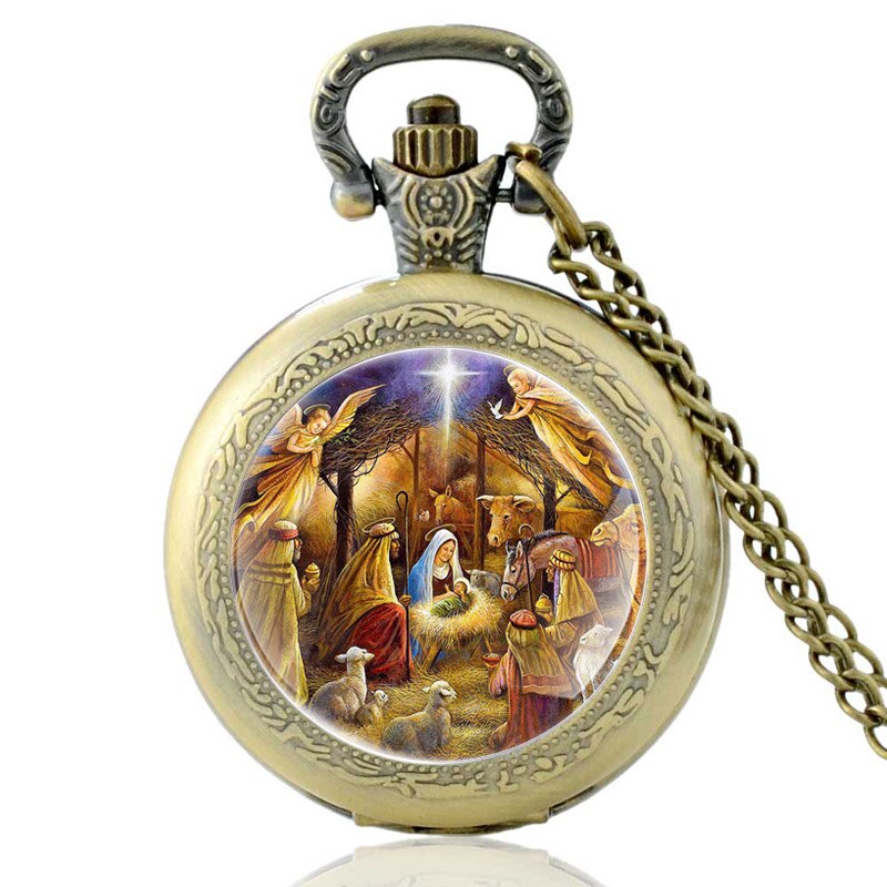 Montre de poche à Quartz en Bronze pour jeune homme et femme, classique de jésus, Vintage, Unique, pendentif, collier, horloge,: Bronze