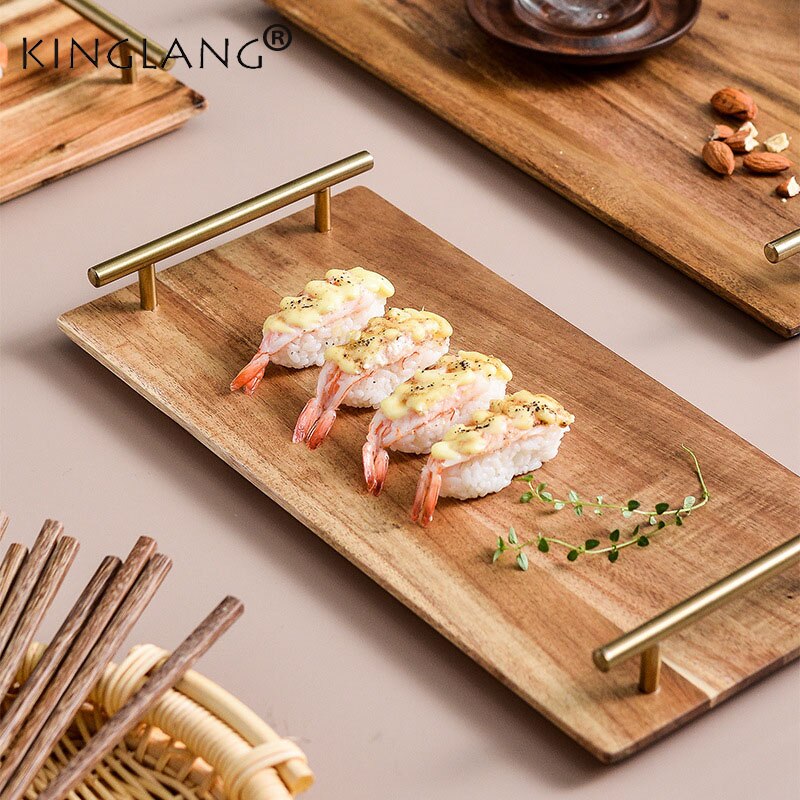 Kinglang houten plaat fabrikanten directe sushi sieraden fruit houten dienblad met handvat hotelbord