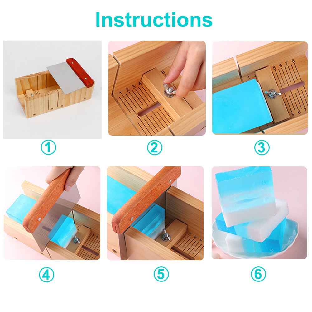 Rectangular Silicone Soap Mold Handmade Soaps Making Tool Set Adjustable Wooden Loaf Cutter Box with 2 Stainless Steel Cutters
