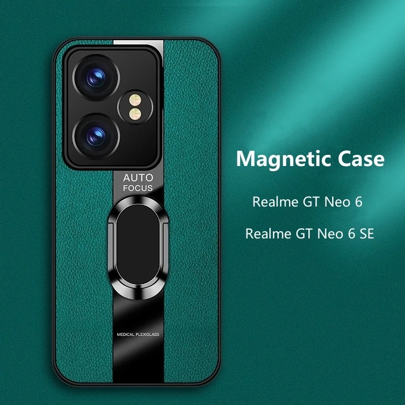 Voor Realme GT Neo 6 Case Magnetische Ring Back Cover Voor Realme GT Neo6 6 SE GT6 6T Luxe lederen Capa Siliconen Schokbestendige Bumper