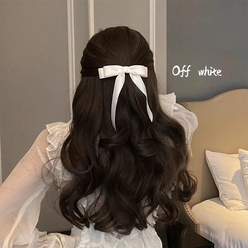 Lystrfac, horquilla con lazo para el pelo de tela a la para mujeres y niñas, pinzas para el cabello con cinta, lazo blanco y negro, Clip superior, accesorios para cabello femenino: Blanco