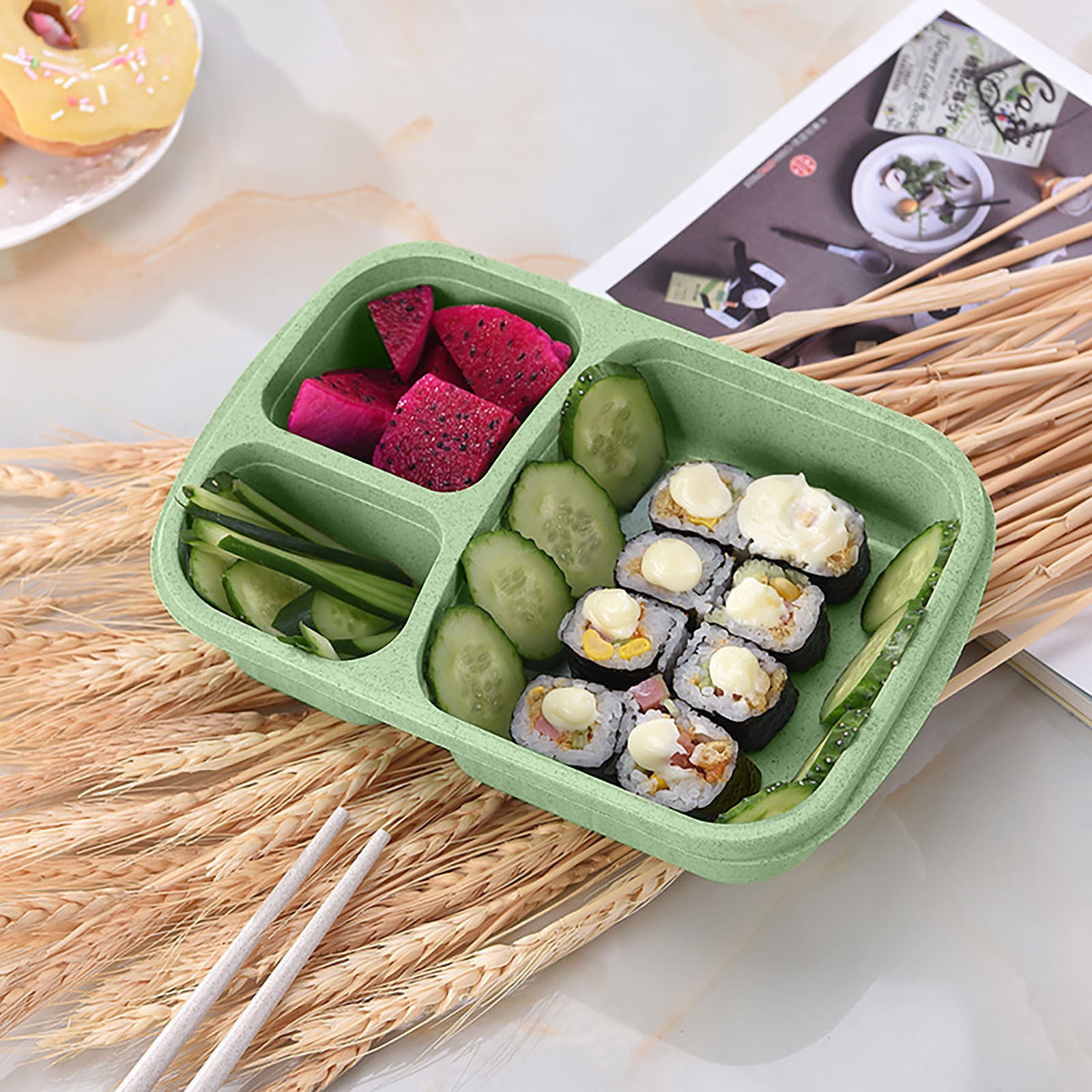 Bento scatola riutilizzabile Conservazione dei pasti Preparazione degli alimenti pranzo scatola Contenitori per alimenti divisi a 3 scomparti Lunchbox domestico