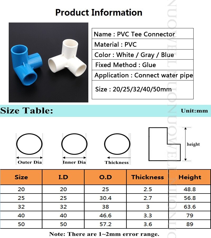 5 stk i .d 20 ~ 110mm pvc rørforbindelser pvc 3- vejs konnektor vandrør fatning konnektor vandingsrør fittings gør-det-selv-værktøj