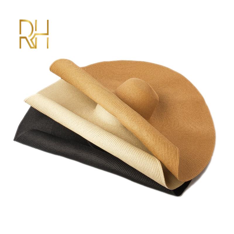 Big Beach Sun Straw Hat 30 40cm Brim 80 100cm Diameter Women Round Protect Travel Caps Foldable Super Large Straw Hat