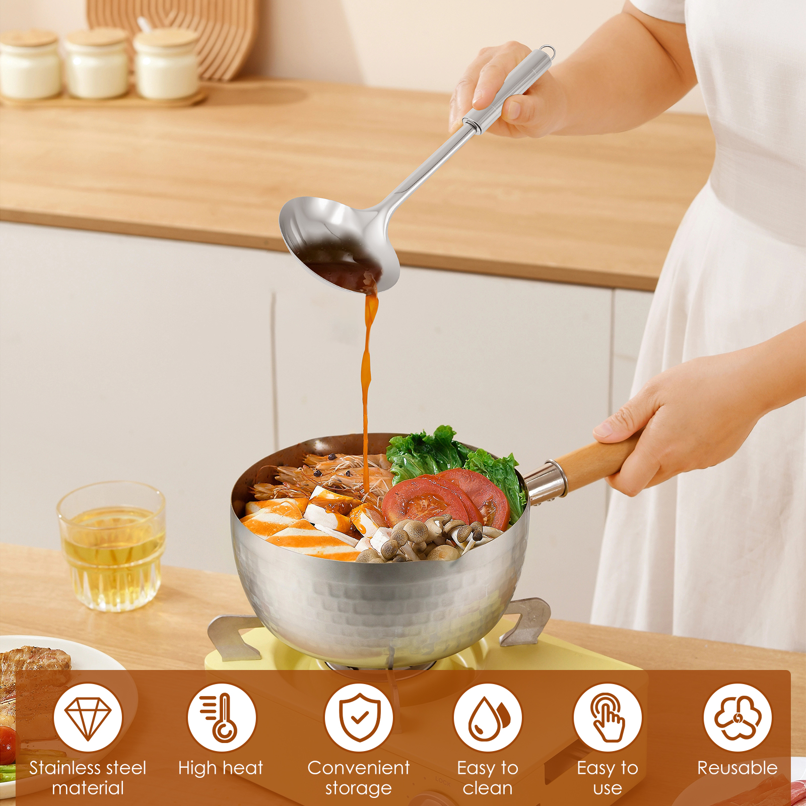 6-delige kookgerei set roestvrijstalen keukengerei set hittebestendige wok gebruiksvoorwerpen set veelzijdige keuken kookgerei