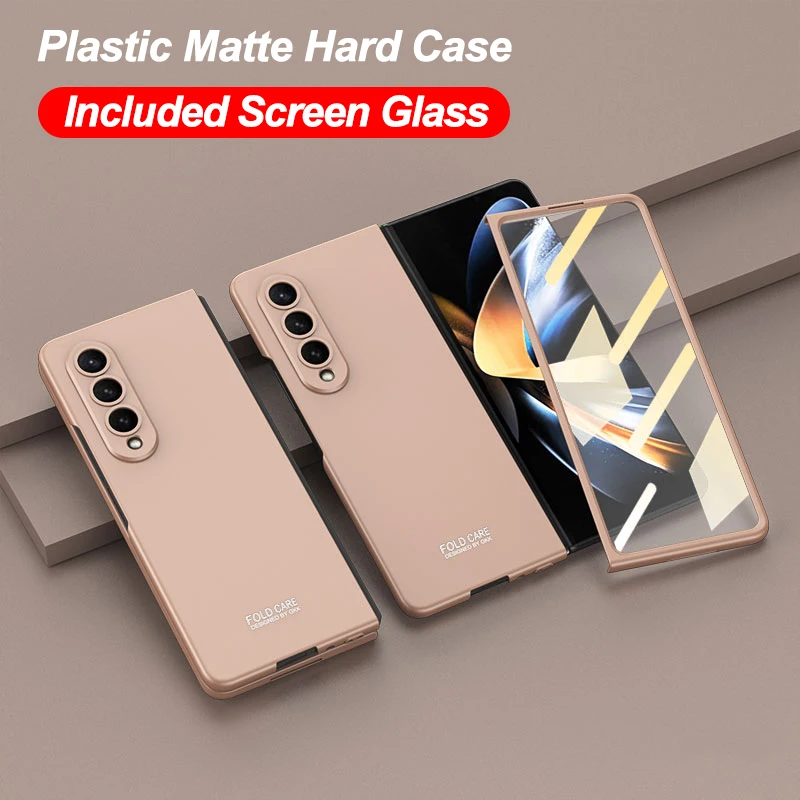 GKK Luxe Plating Screen Glass Cover Voor Samsung Galaxy Z Fold 4 Case Camera Bescherming Hard Plastic Voor Galaxy Z Fold4 5 Case: Voor Galaxy Z Fold5 / Paars Roze