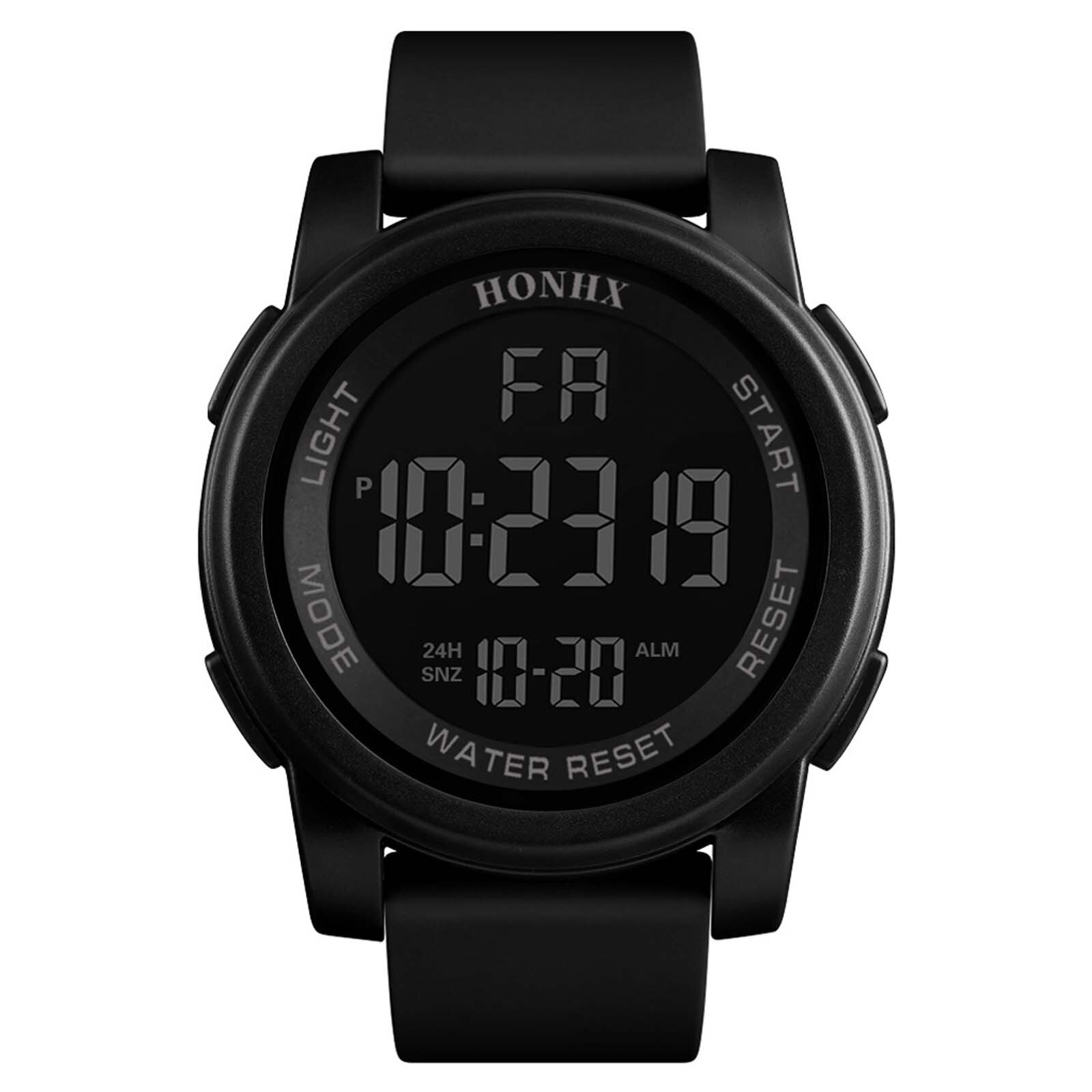 50m vandtæt herre led ur udendørs spor telektronisk ur multifunktions sport vækkeur digitale armbåndsure reloj hombre: Sort